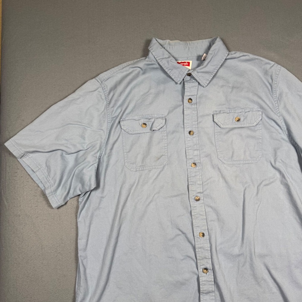 Wrangler Button Down Shirt Mens 2XL Blue Short Sleeve Cotton Twill Workwear Top - Picture 10 of 13